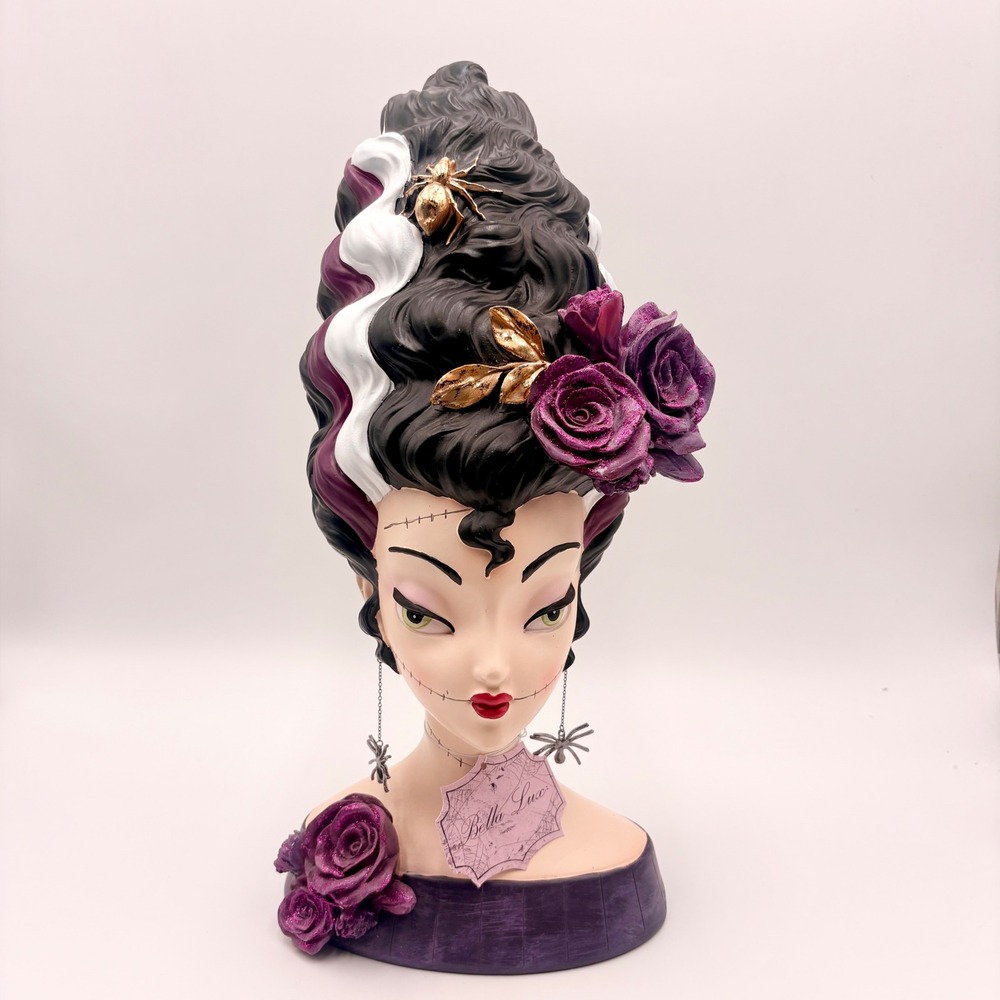 Bella Luxe Bride of Frankenstein Bust Halloween Decor Purple Rose Spider NEW